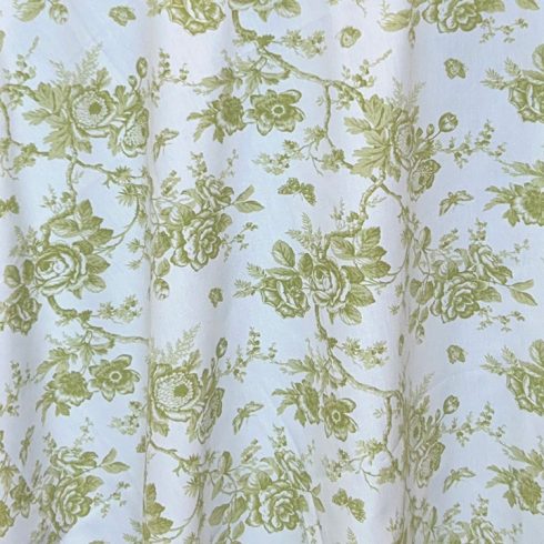 Avocado Toile Table Linens,, runners and napkins for rental.